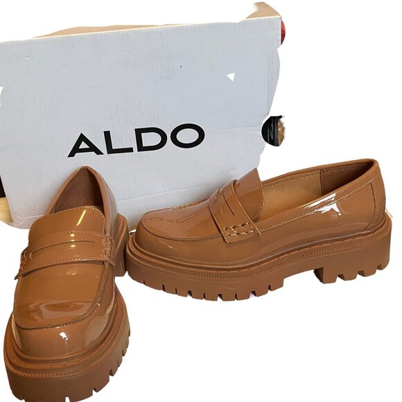 NIB Aldo Tan Patent Leather Loafers Size: 6.5 - Picture 3 of 7